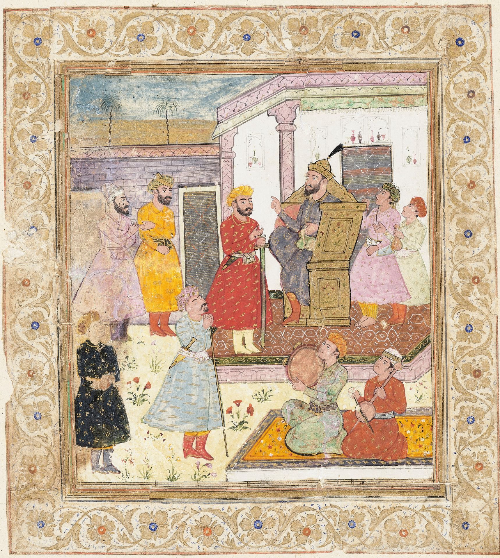 AN EARLY INDIAN MINIATURE PAINTING OF A COURTIER PETITIONING A RULER