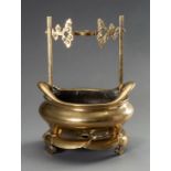 A MASSIVE GILT BRONZE TRIPOD CENSER WITH MATCHING STAND