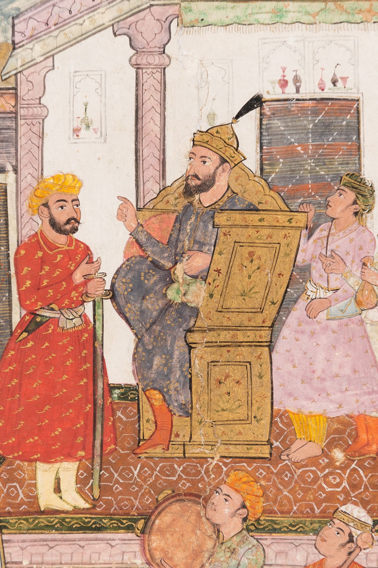 AN EARLY INDIAN MINIATURE PAINTING OF A COURTIER PETITIONING A RULER - Image 5 of 10