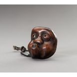 A LARGE HYOTTOKO MASK WOOD NETSUKE