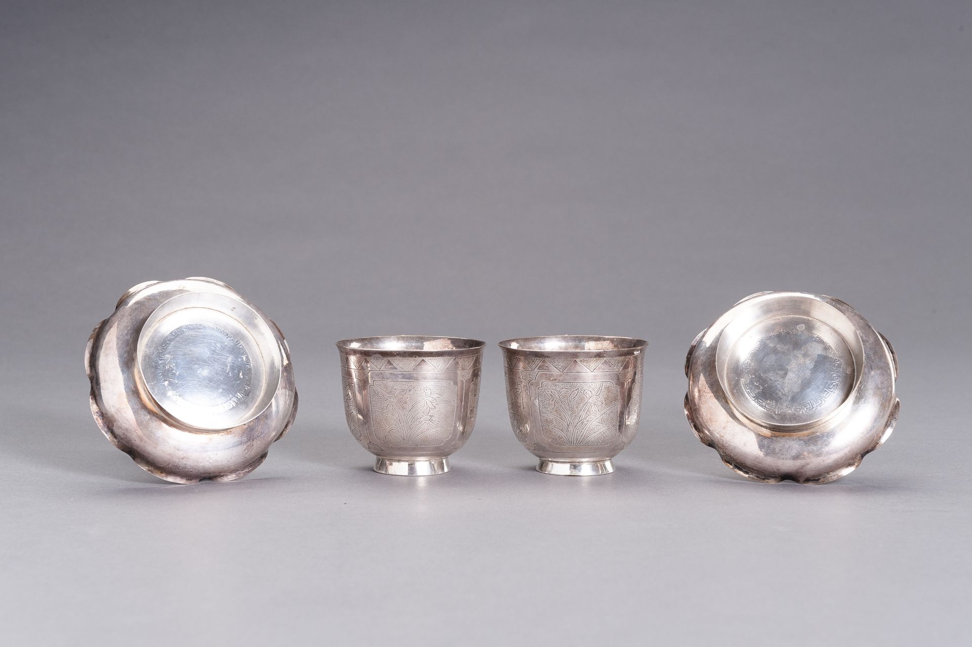 A PAIR OF SILVER CUPS WITH MATCHING SAUCERS - Image 9 of 10