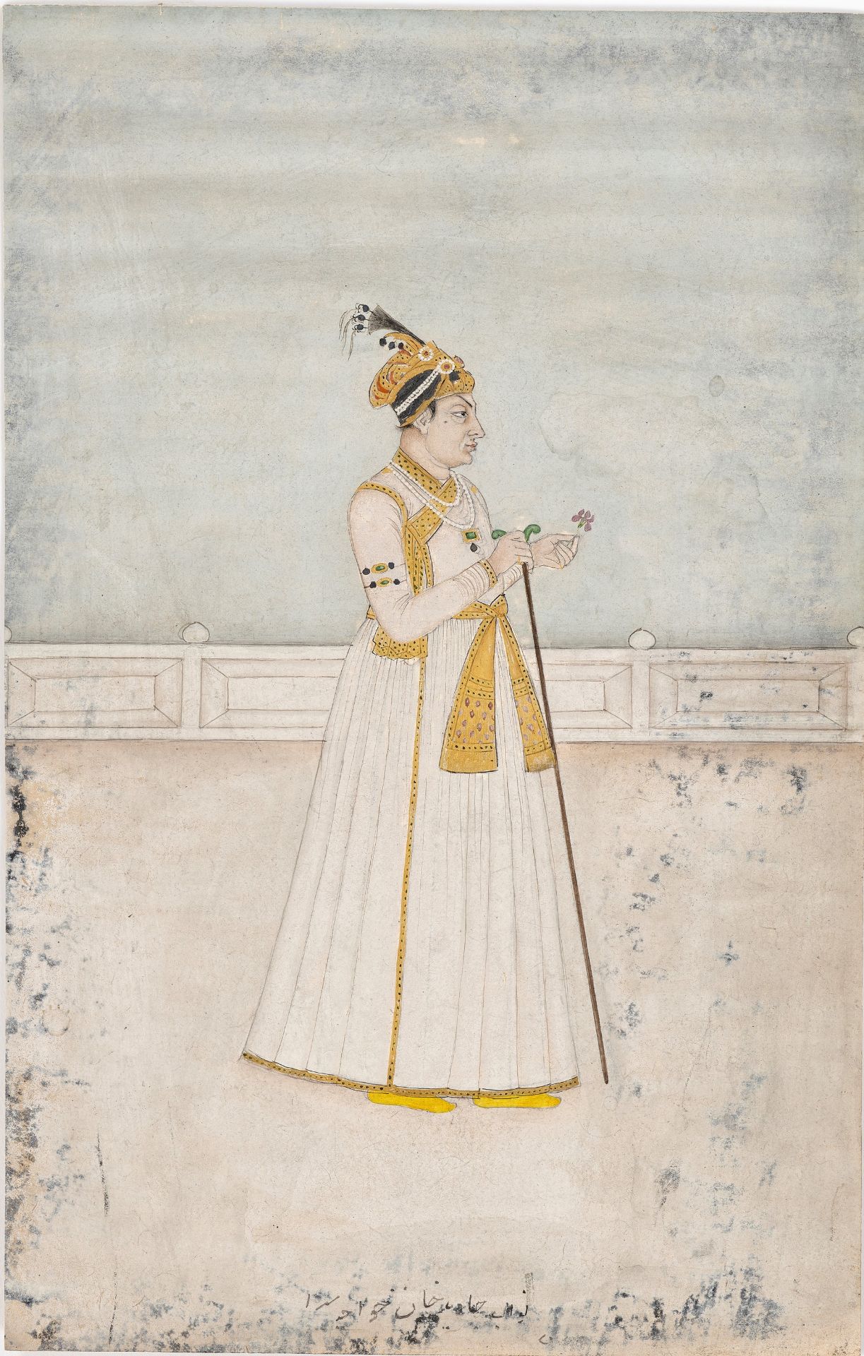 AN INDIAN MINIATURE PAINTING OF A MUGHAL COURTIER - Image 6 of 9