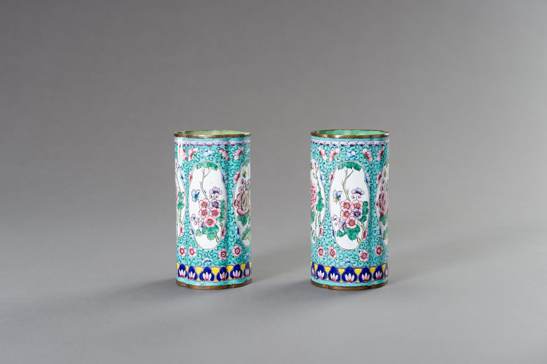 A PAIR OF LOBED CANTON ENAMEL VASES, 1900s - Image 2 of 11