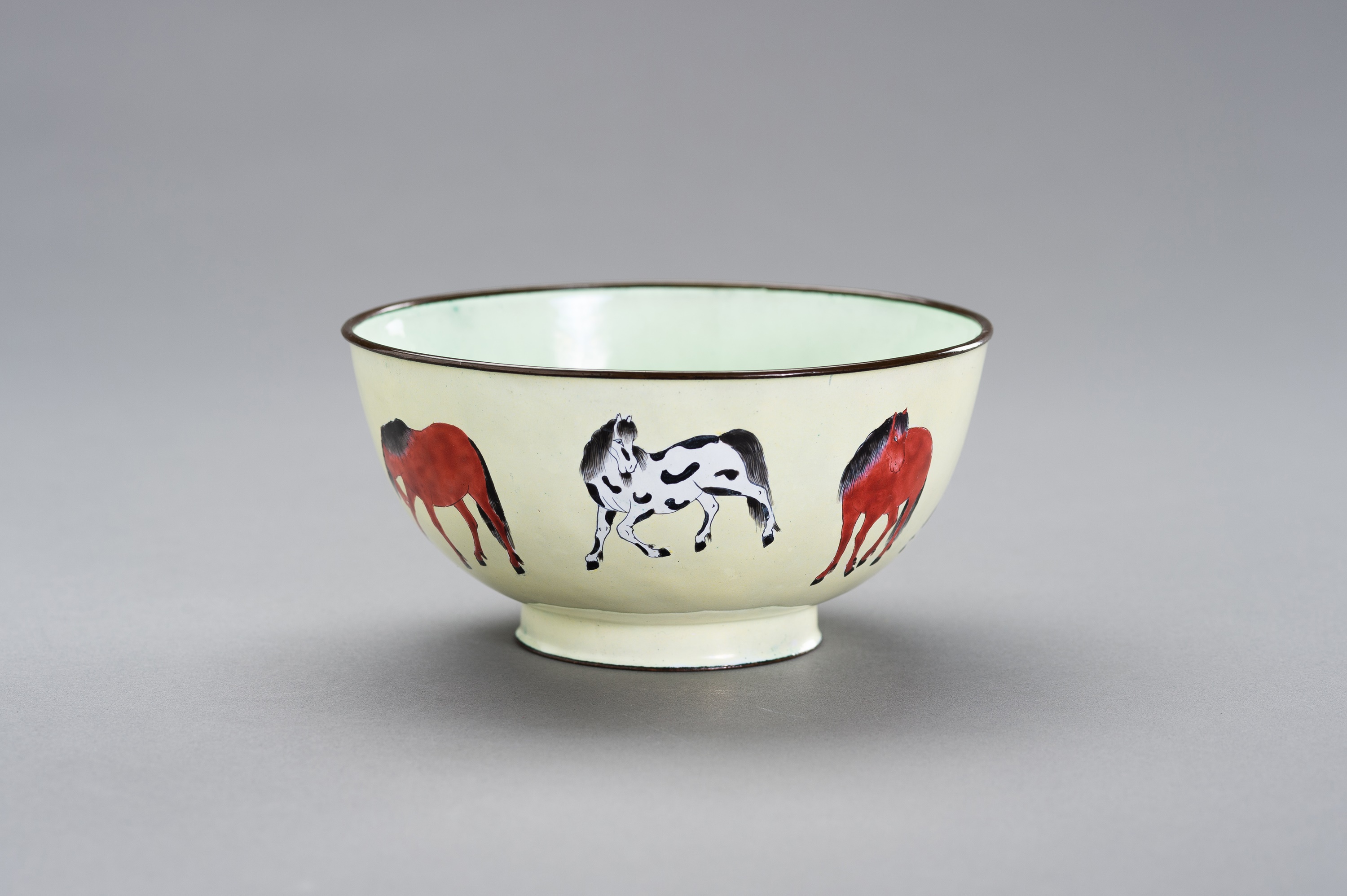 AN ENAMEL ON COPPER 'WANG MU' BOWL