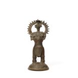 A BASTAR BRONZE OF A FEMALE DEITY WITH BOWL AND JEWEL