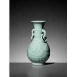 A LONGQUAN CELADON RING-HANDLED VASE, YUHUCHUNPING, 1900s