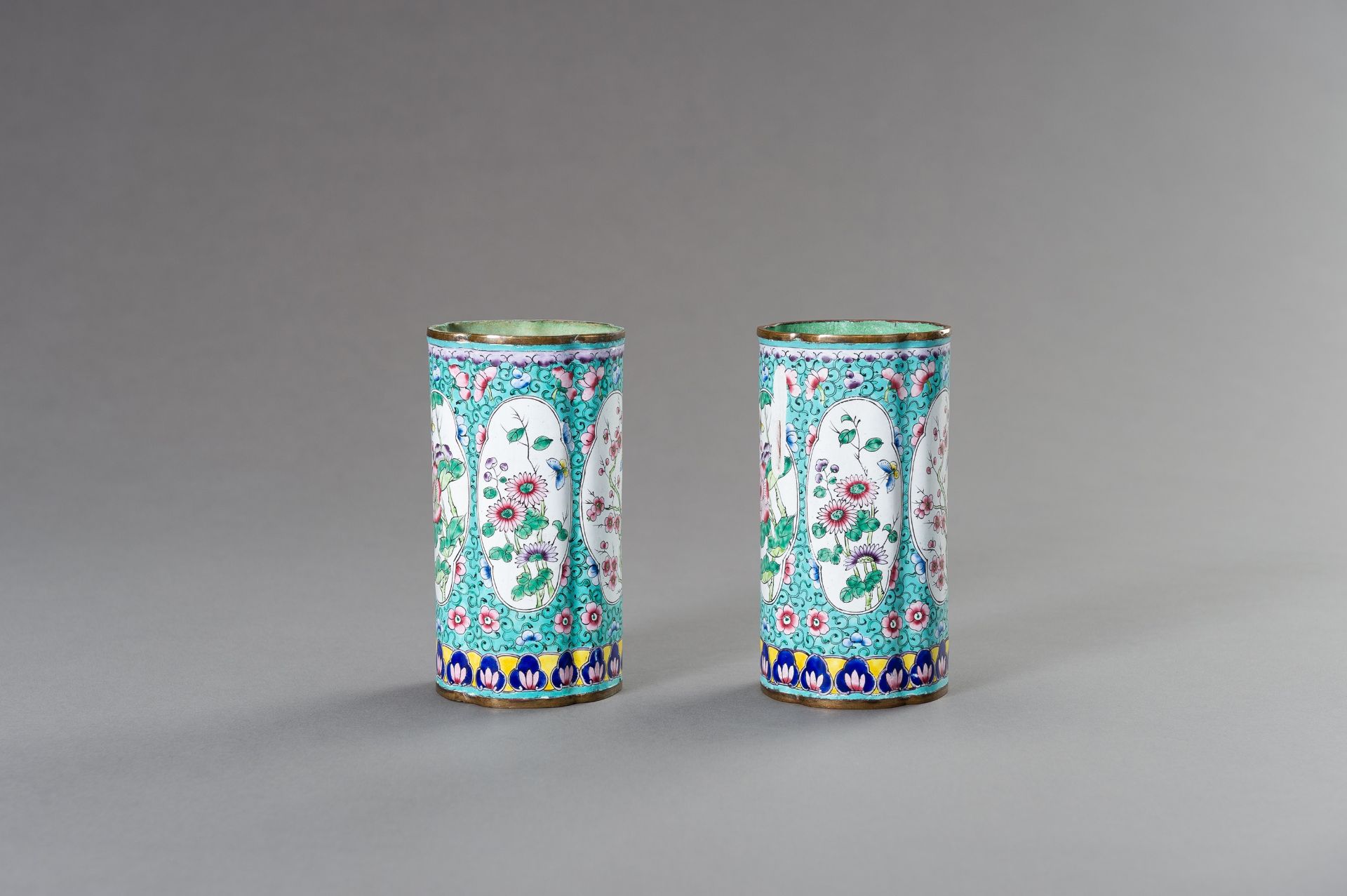 A PAIR OF LOBED CANTON ENAMEL VASES, 1900s - Image 8 of 11