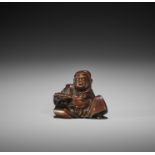 MASAYUKI: AN AMUSING WOOD NETSUKE OF A DRUNK ACTOR