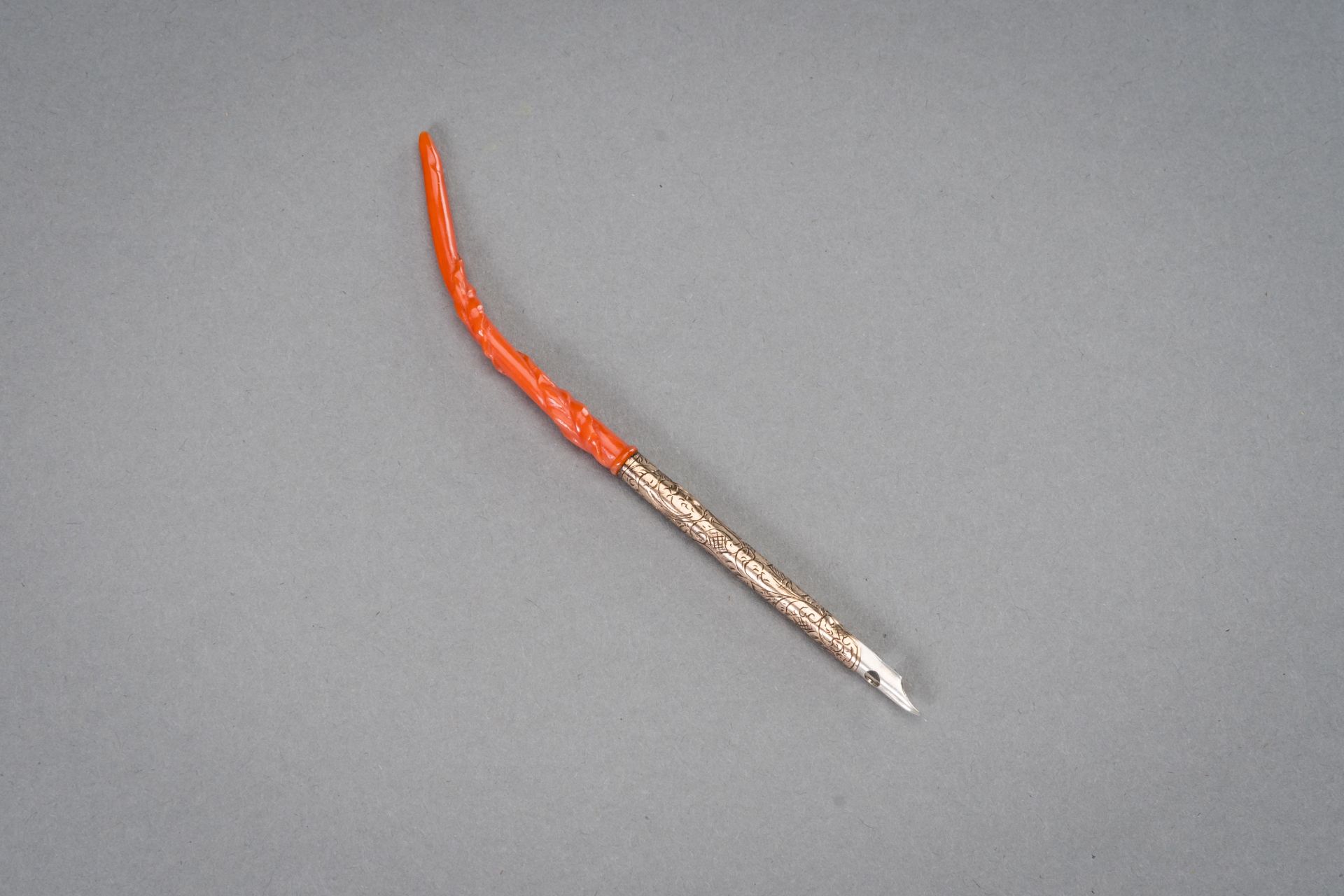 A CORAL, SILVER, AND GOLD PEN, 19th CENTURY - Image 6 of 8