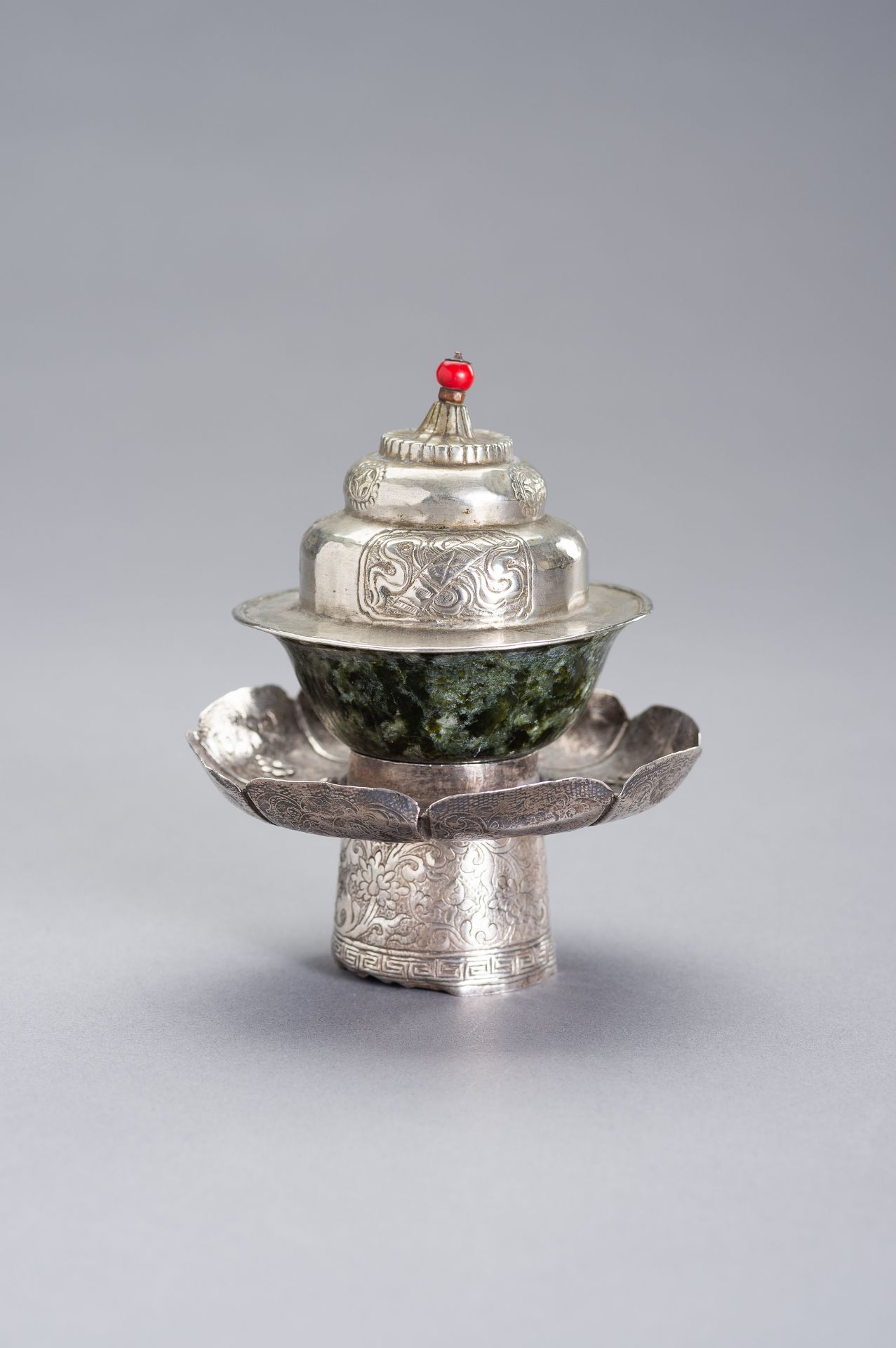 A SILVER AND JADE BUTTER TEA SET - Image 7 of 12