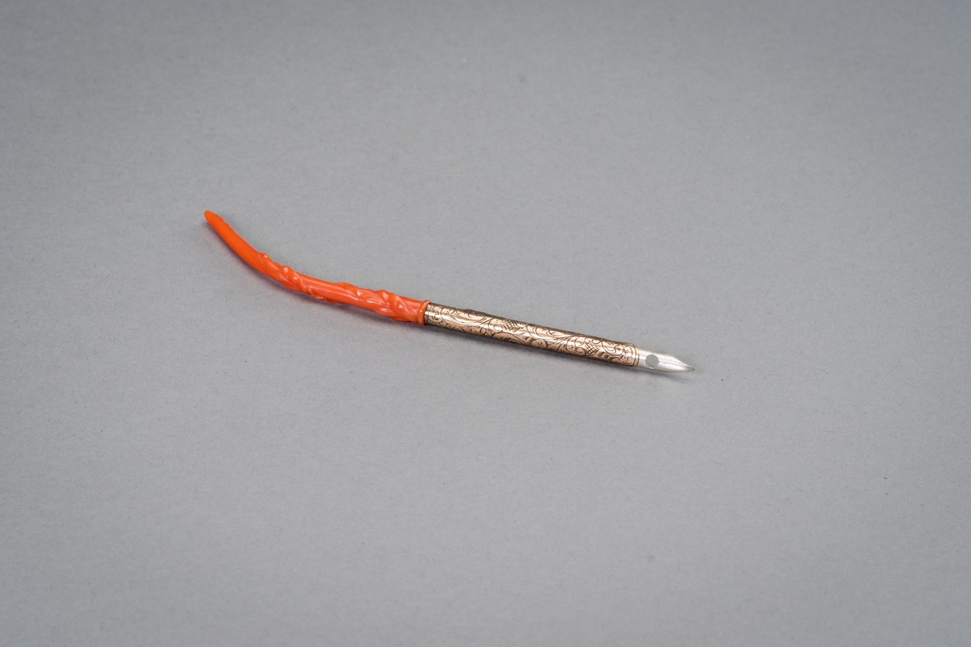 A CORAL, SILVER, AND GOLD PEN, 19th CENTURY - Image 3 of 8