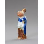 A KARAKURI HIRADO PORCELAIN NETSUKE OF A MONKEY AS A SAMBASO DANCER