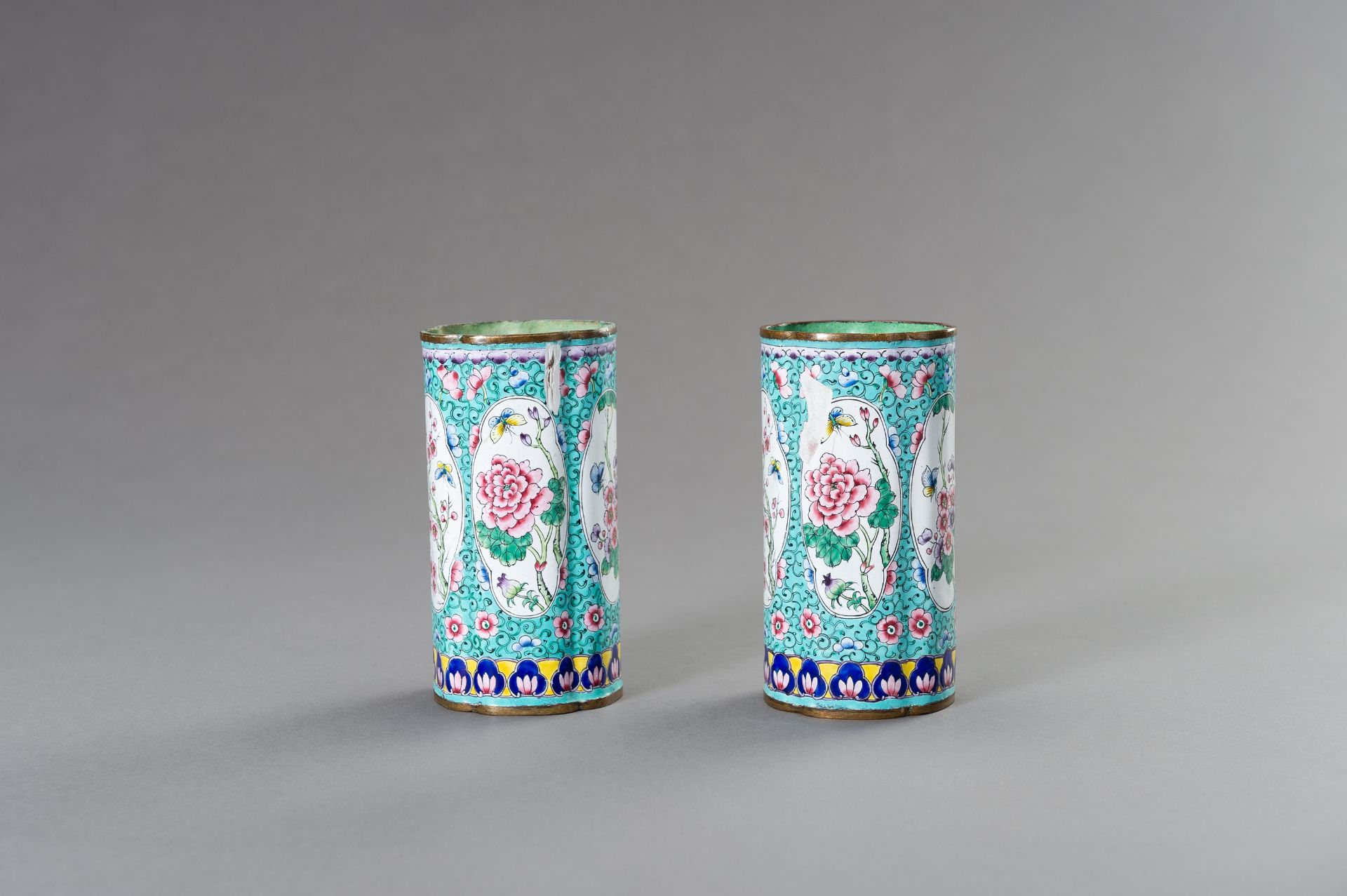 A PAIR OF LOBED CANTON ENAMEL VASES, 1900s - Image 7 of 11