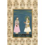 A RARE INDIAN MINIATURE PAINTING OF SHAH JAHAN AND MUMTAZ MAHAL