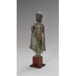 A KHMER BRONZE FIGURE OF A CROWNED BUDDHA, 13TH CENTURY