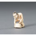 MASATSUGU: AN IVORY SHUNGA NETSUKE OF OKAME WITH TENGU MASK