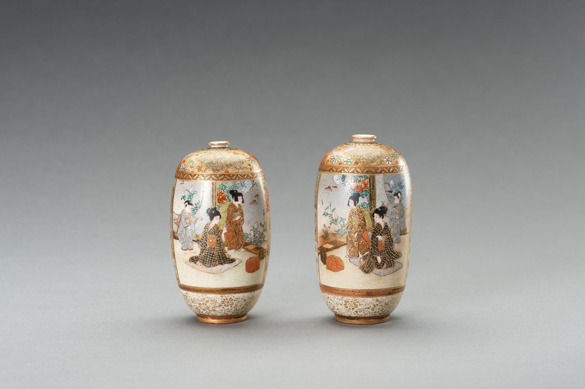 A PAIR OF SATSUMA 'AUTUMN' VASES