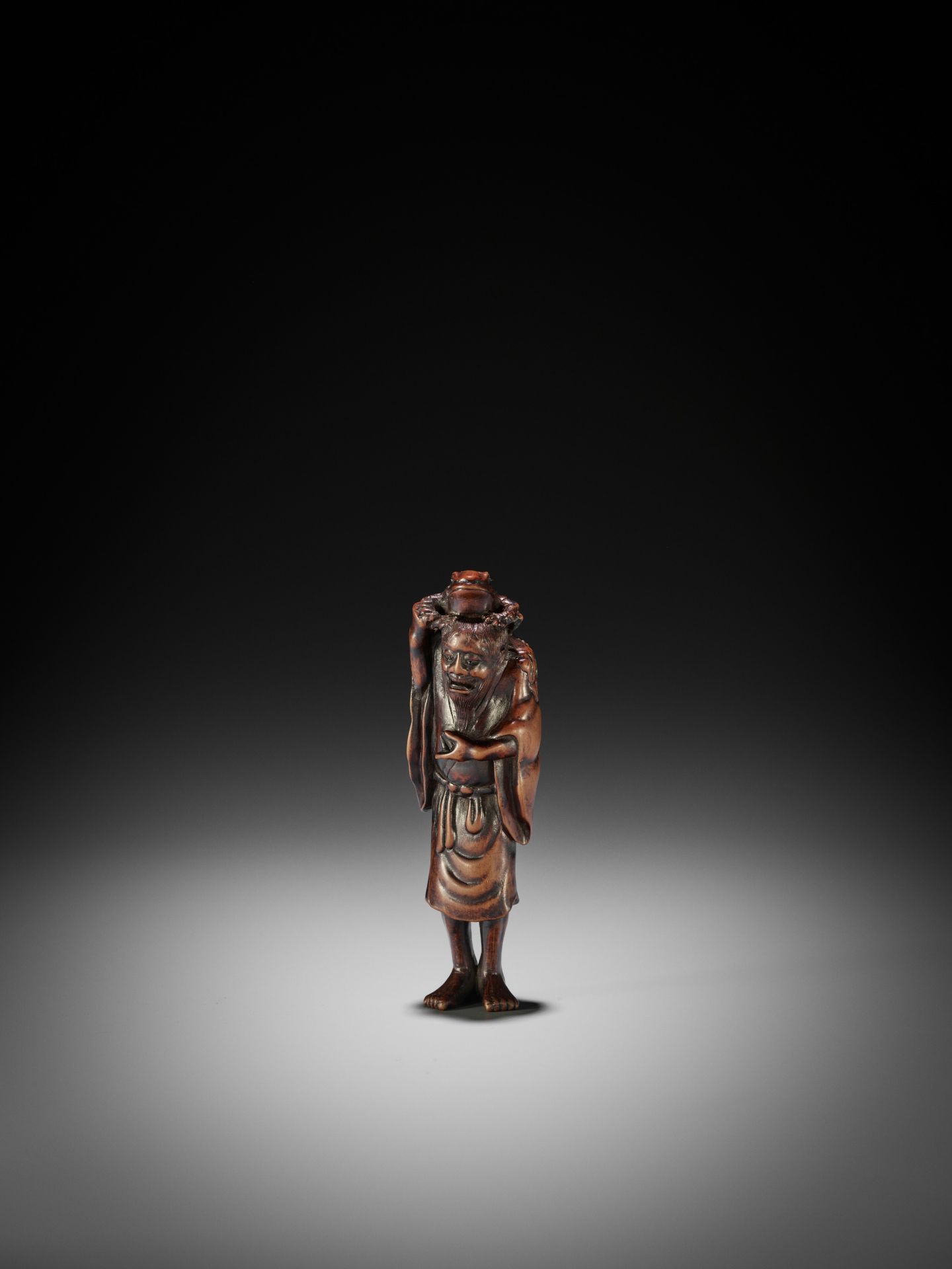 TADATOSHI: A LARGE WOOD NETSUKE OF GAMA SENNIN - Image 7 of 14