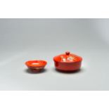 A RED LACQUER NIMONO WAN (BOWL WITH COVER) AND A SMALL KOBACHI (DISH)