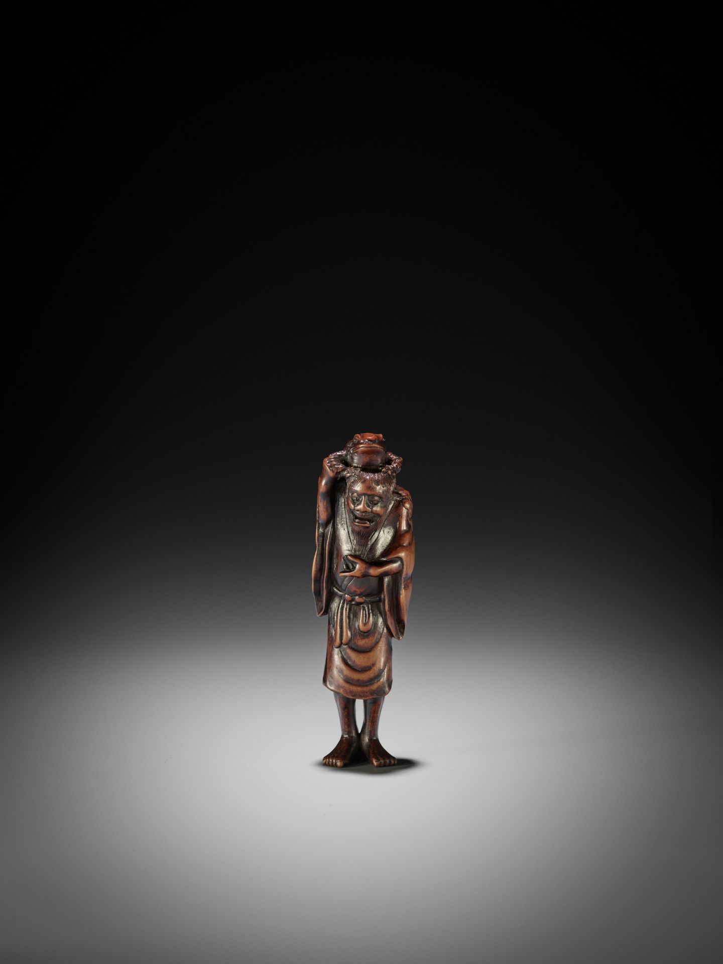 TADATOSHI: A LARGE WOOD NETSUKE OF GAMA SENNIN - Image 6 of 14