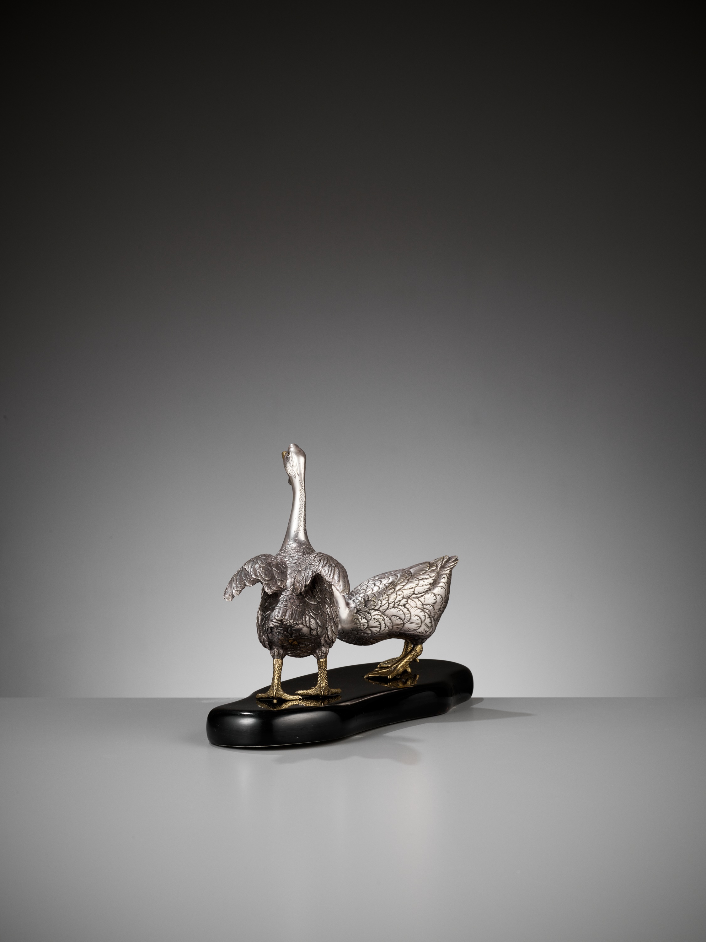 CHIKAYOSHI: A GILT AND SILVERED BRONZE OKIMONO OF TWO GEESE - Image 5 of 9