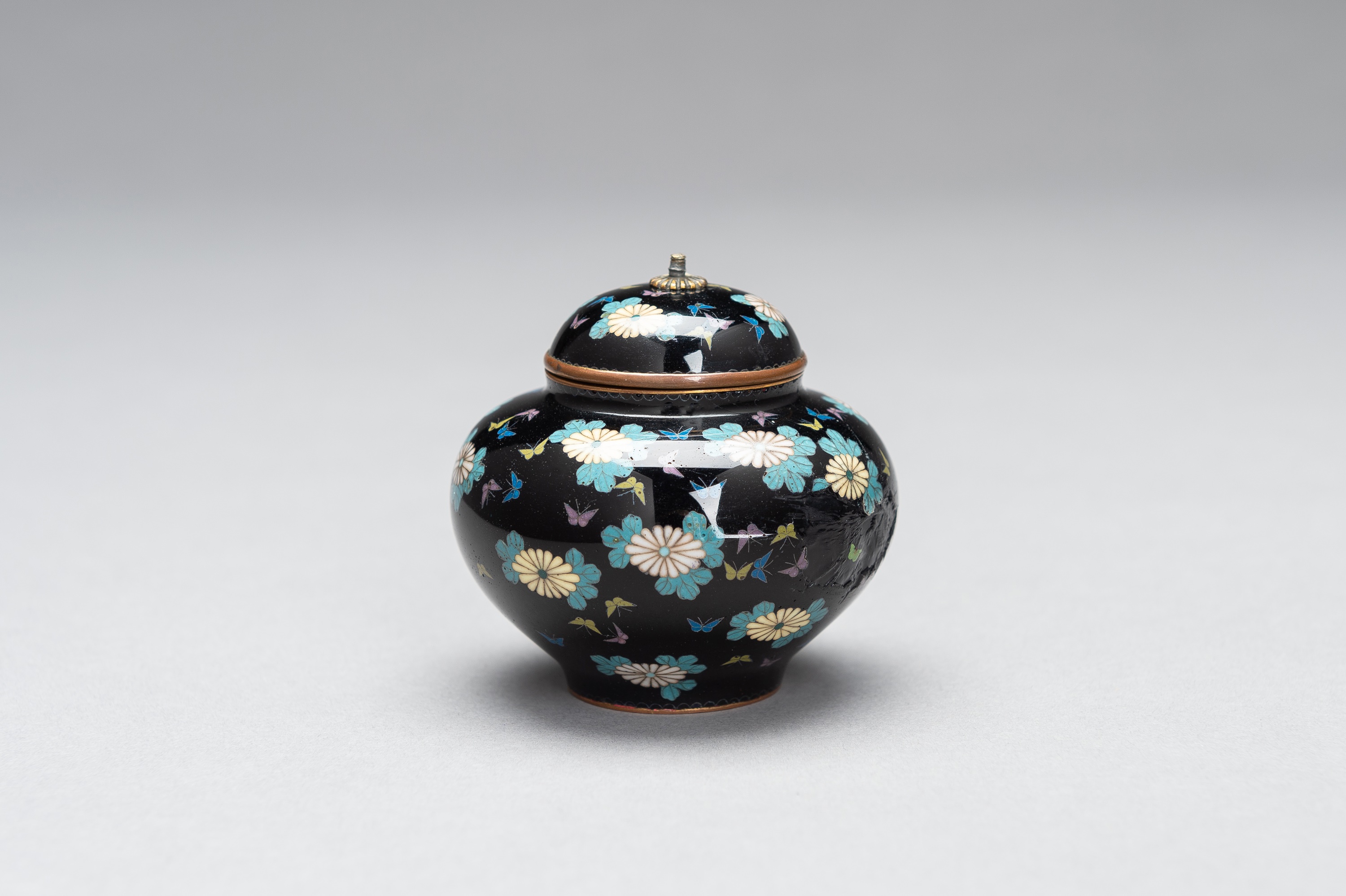 A CLOISONNÃ‰ ENAMEL MINIATURE VASE WITH COVER - Image 3 of 9