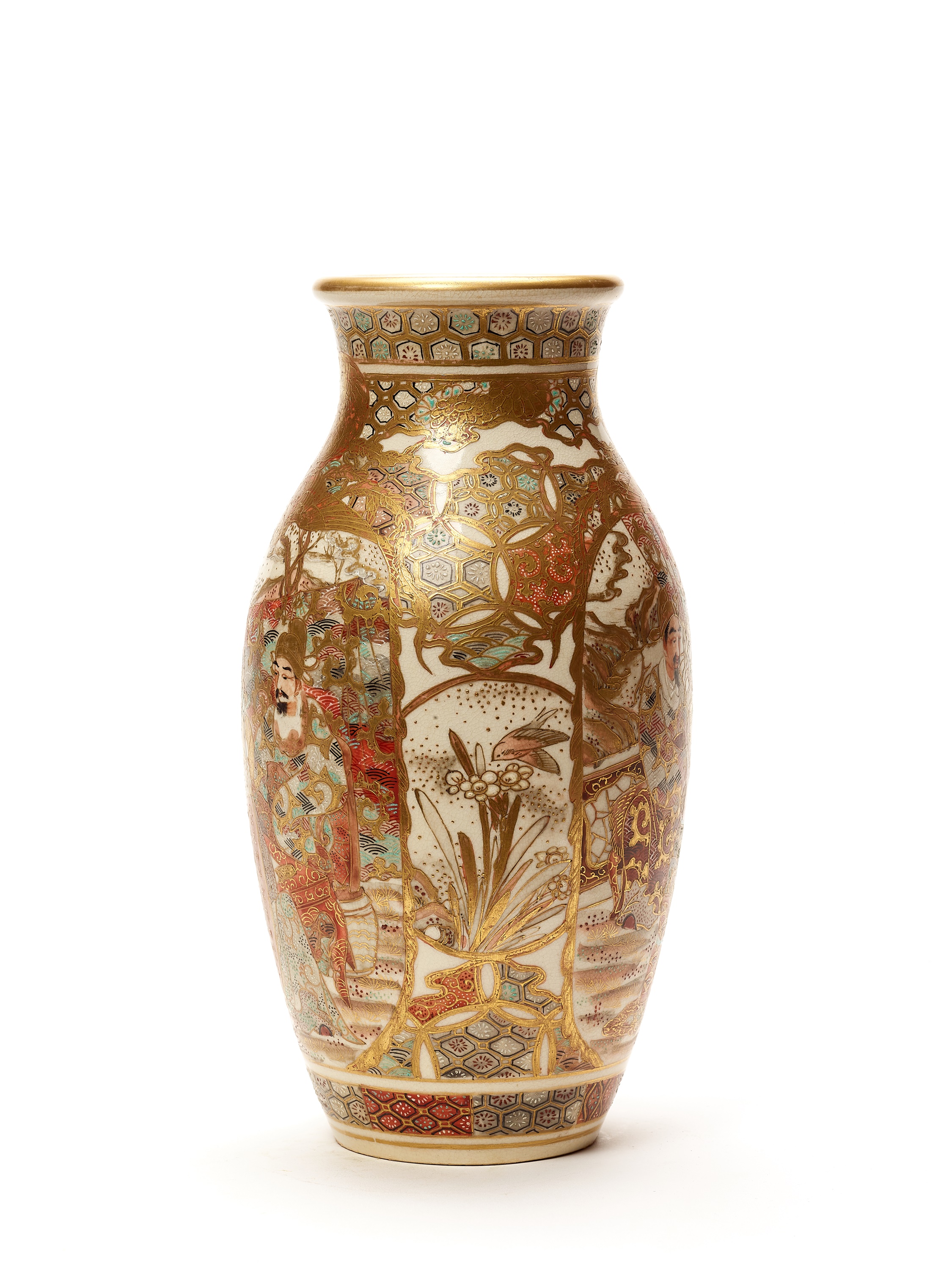 A SATSUMA CERAMIC VASE WITH SCHOLARS - Image 2 of 5