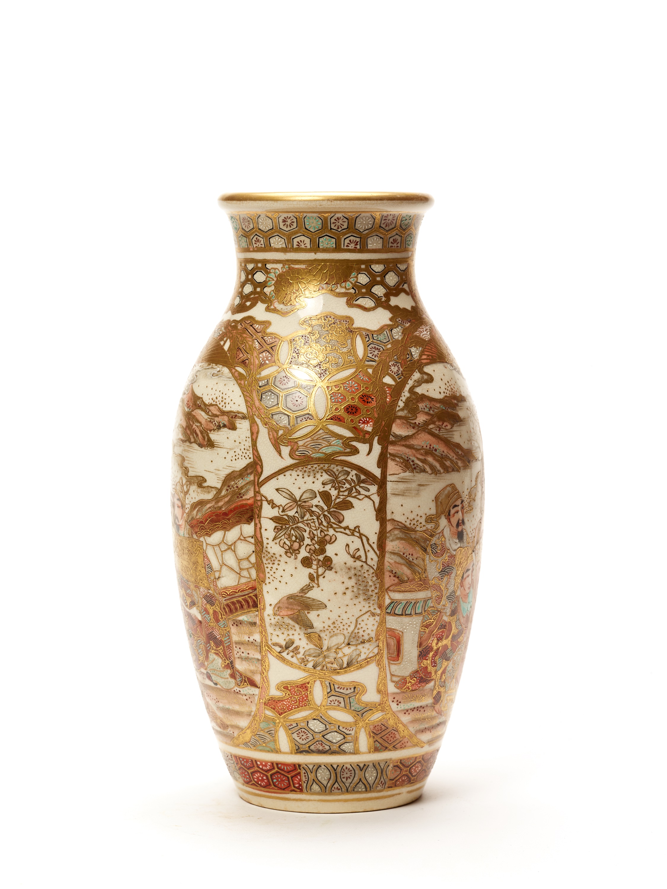 A SATSUMA CERAMIC VASE WITH SCHOLARS - Image 3 of 5