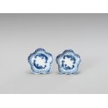 A SMALL PAIR OF LOBED BLUE AND WHITE PORCELAIN DISHES