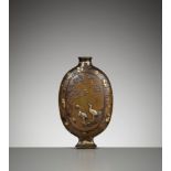 NOGAWA : A FINE PARCEL-GILT AND INLAID BRONZE 'CORMORANT FISHERMEN' MOON FLASK