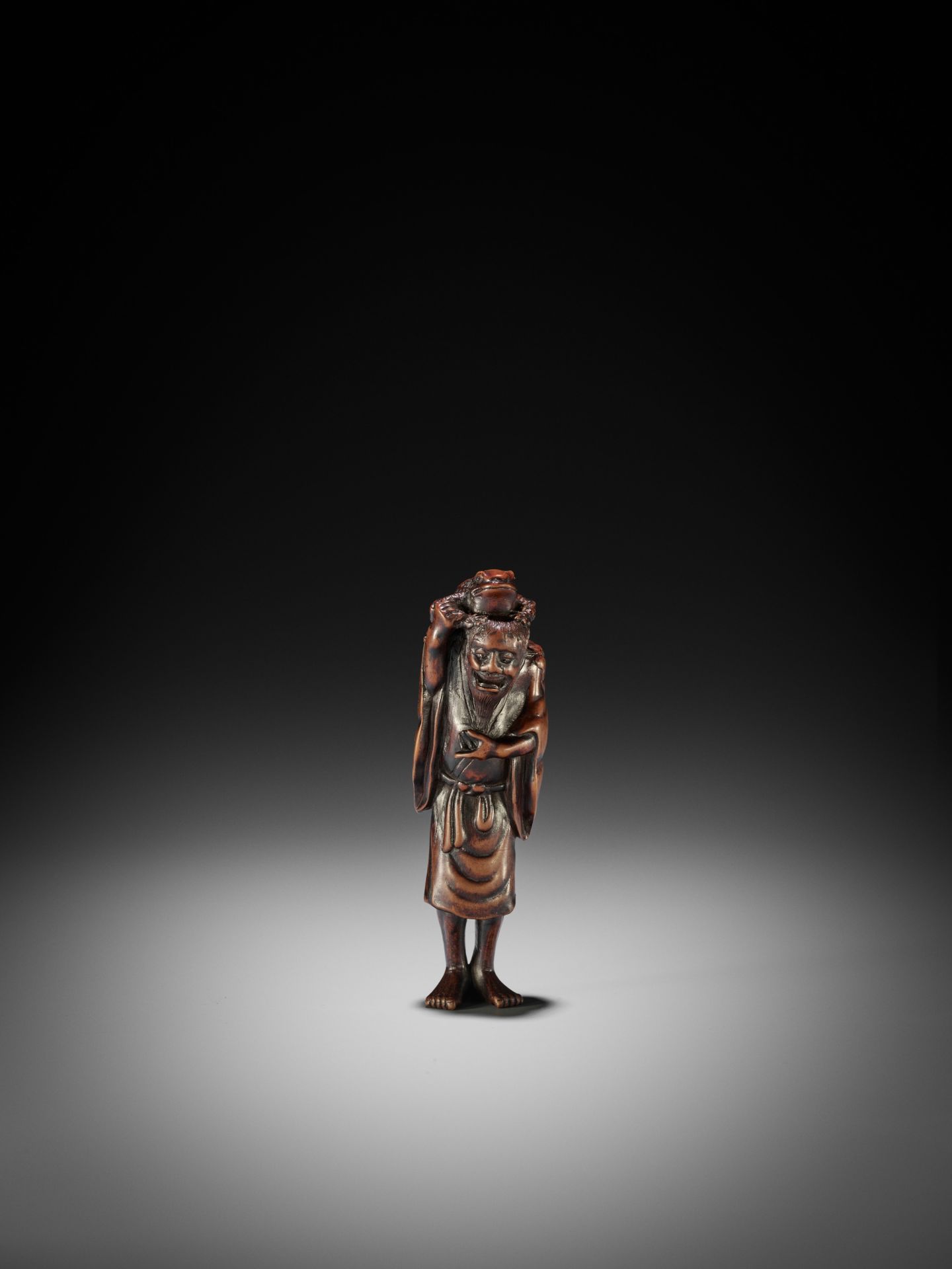 TADATOSHI: A LARGE WOOD NETSUKE OF GAMA SENNIN - Image 5 of 14