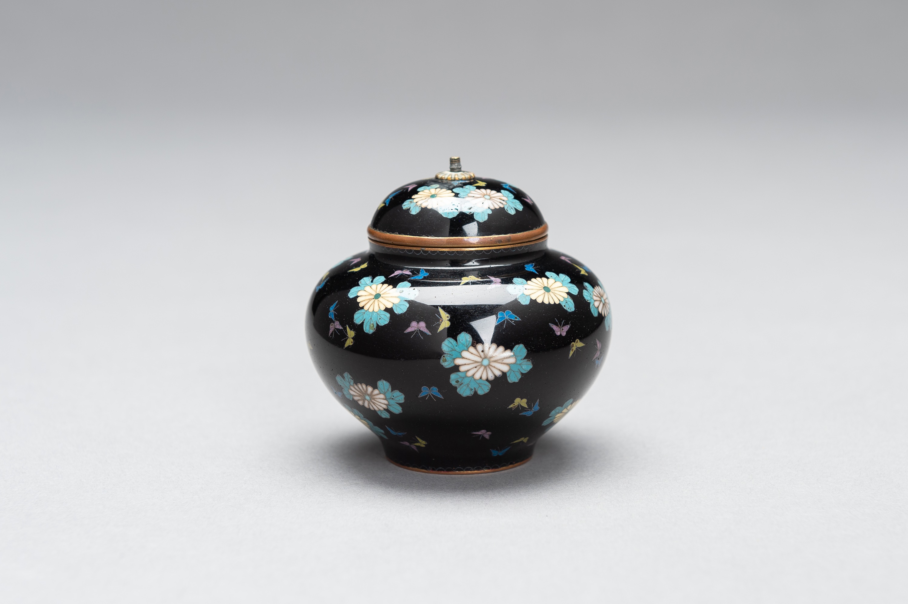 A CLOISONNÃ‰ ENAMEL MINIATURE VASE WITH COVER - Image 5 of 9