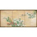 A SUPERB AND LARGE SIX-PANEL BYOBU SCREEN DEPICTING A CHRYSANTHEMUM GARDEN