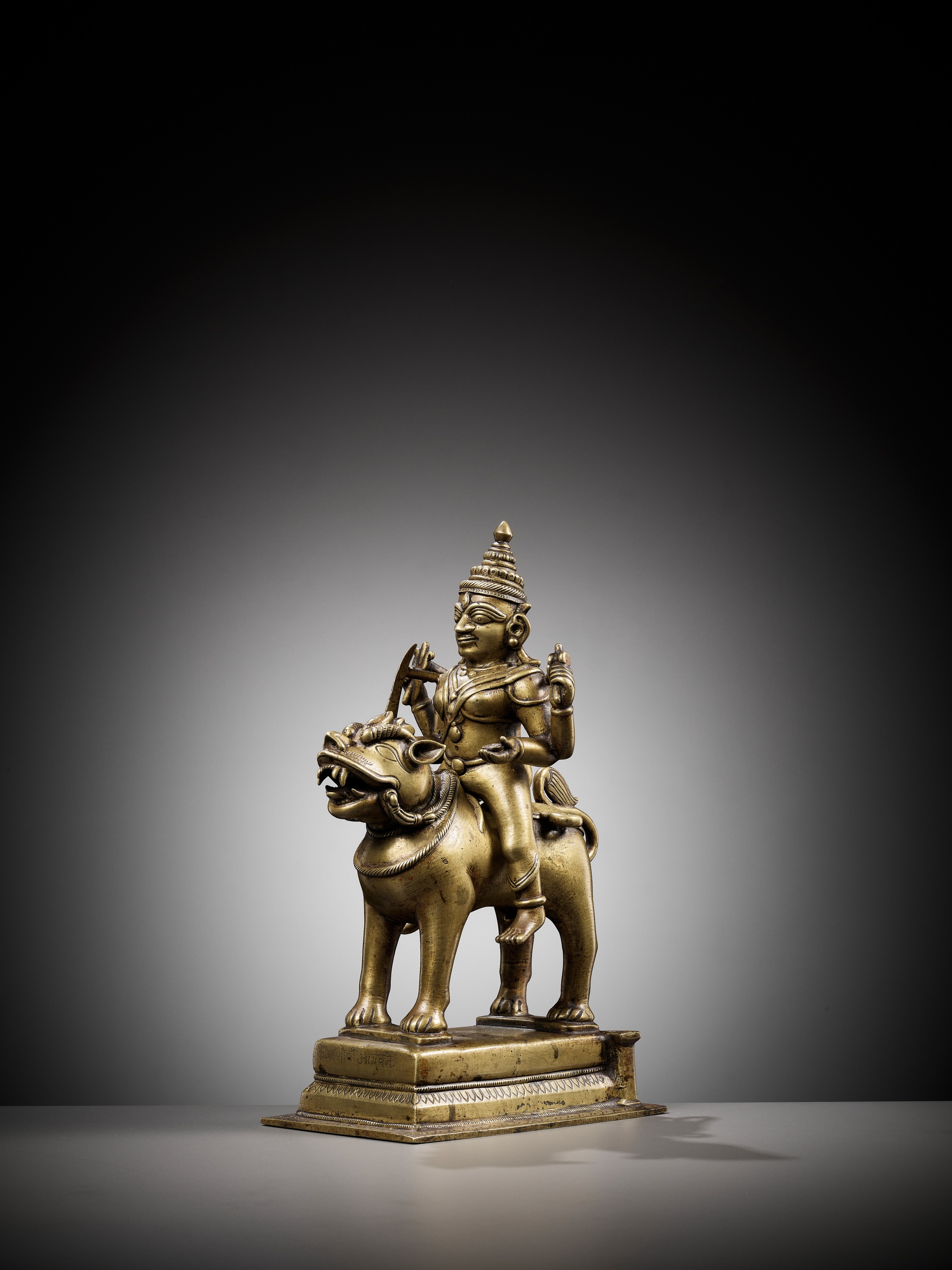 A BRONZE FIGURE OF DURGA RIDING A LION, INDIA, 15TH CENTURY - Image 6 of 11