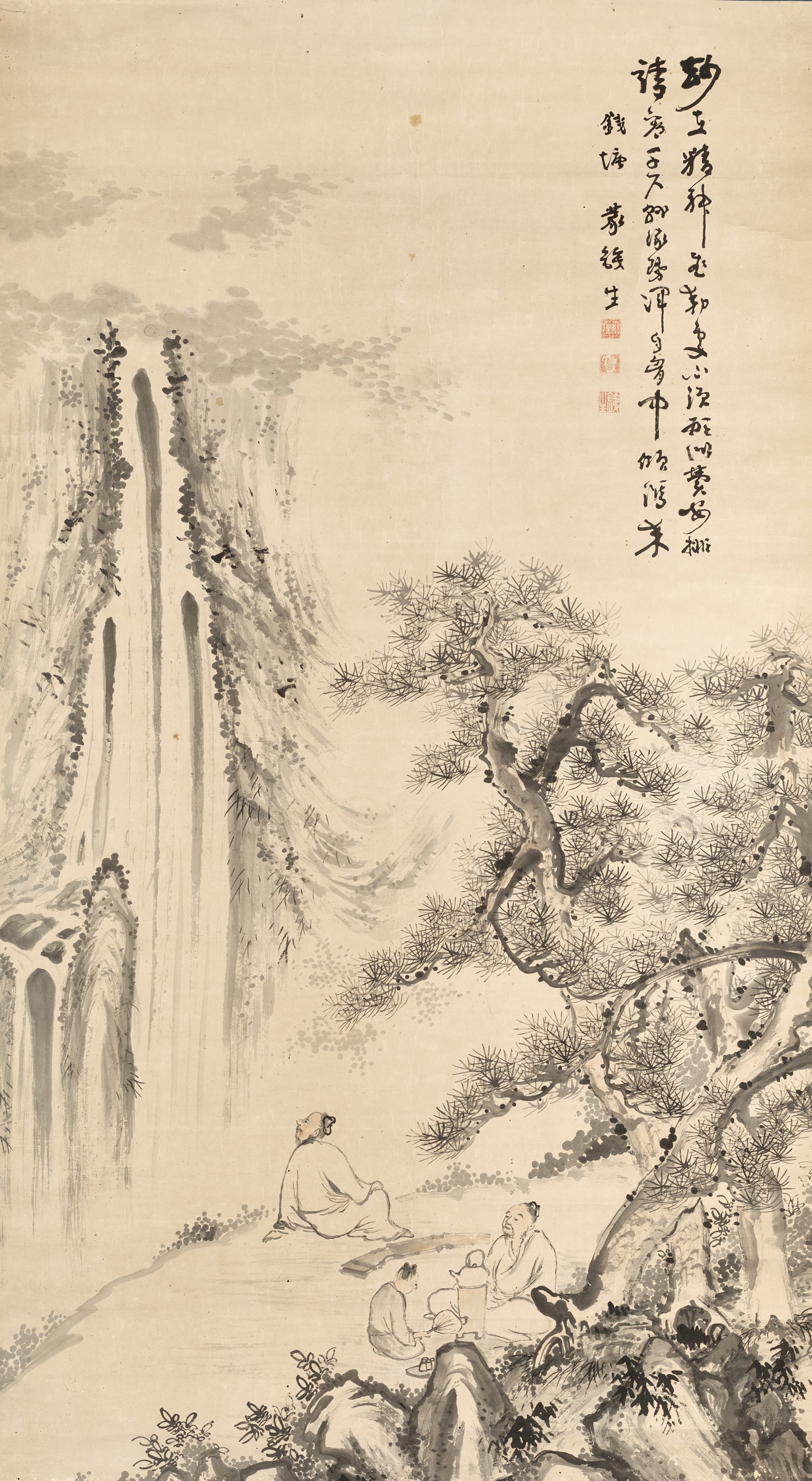 SCHOLARS ADMIRING A WATERFALL', XI GANG (1746-1803)