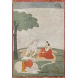 AN INDIAN MINIATURE PAINTING OF SHIVA, PARVATI, GANESHA AND NANDI