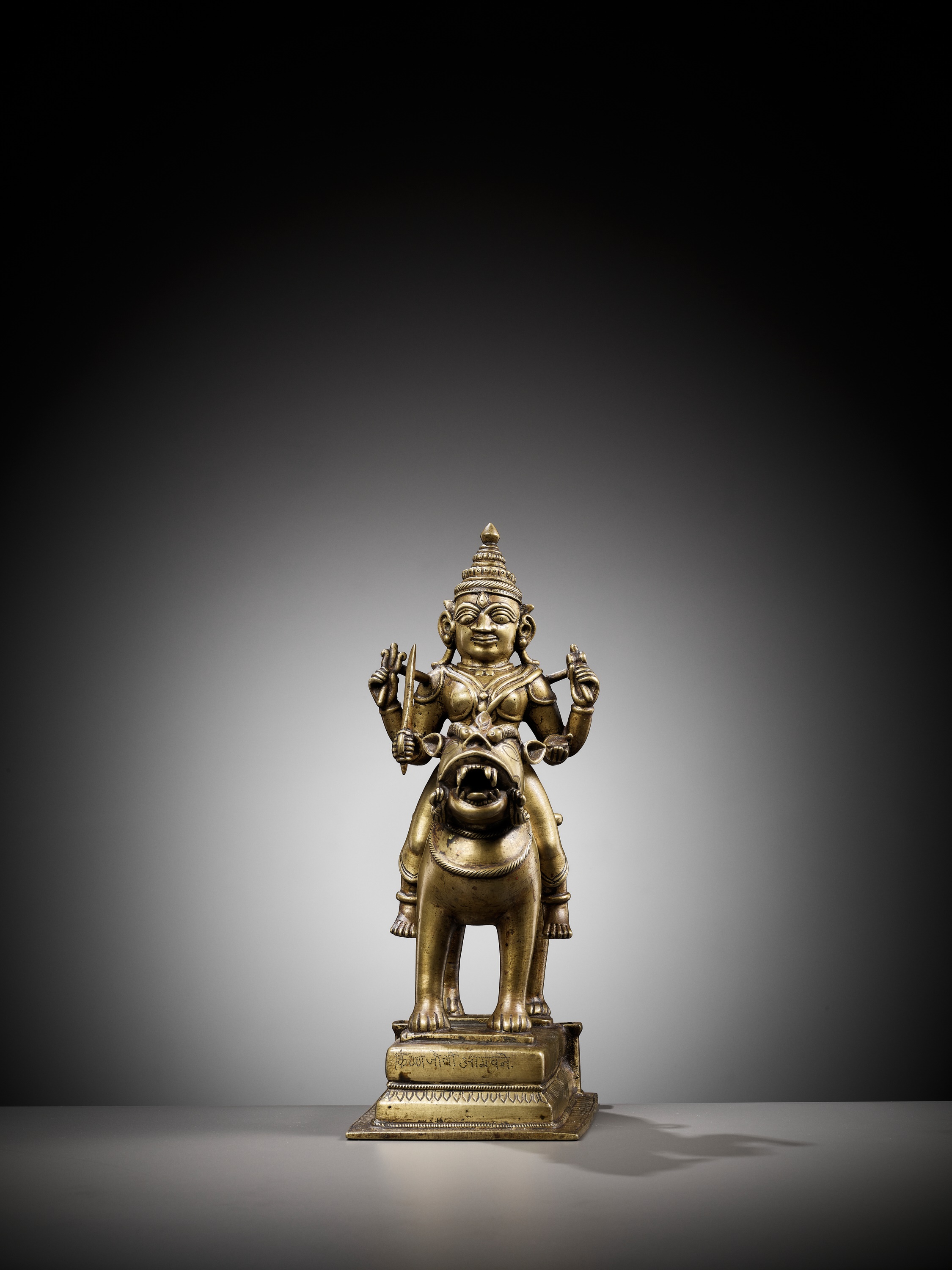 A BRONZE FIGURE OF DURGA RIDING A LION, INDIA, 15TH CENTURY - Image 5 of 11