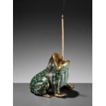 A CLOISONNE ENAMEL INCENSE STICK-HOLDER IN THE FORM OF A TOAD, MID-QING DYNASTY
