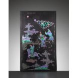 A MOTHER-OF-PEARL-INLAID BLACK LACQUER TABLE SCREEN PANEL, KANGXI