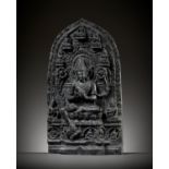 A BLACK STONE STELE OF AN AVALOKITESHVARA TRIAD, PALA PERIOD