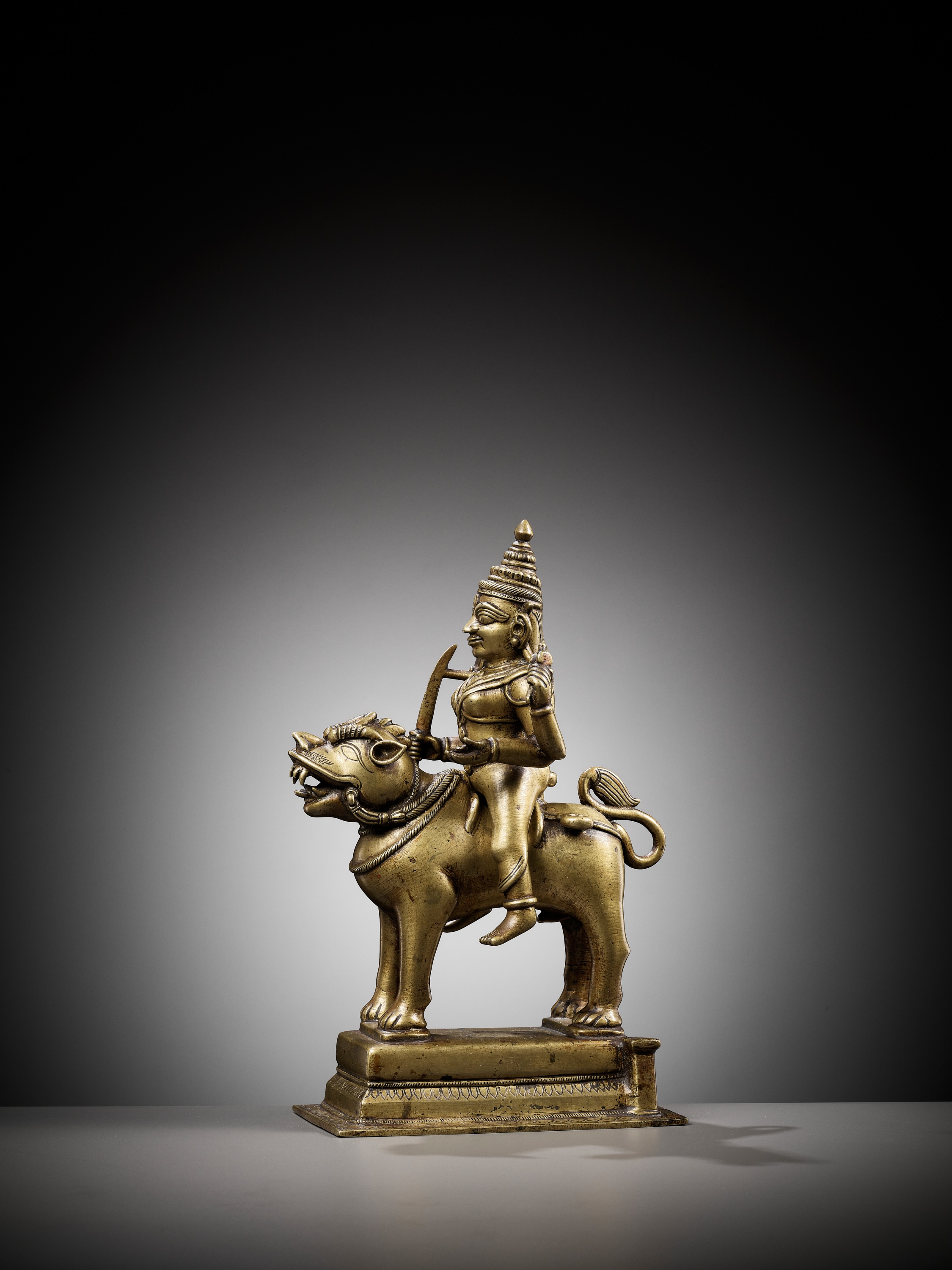 A BRONZE FIGURE OF DURGA RIDING A LION, INDIA, 15TH CENTURY - Image 7 of 11