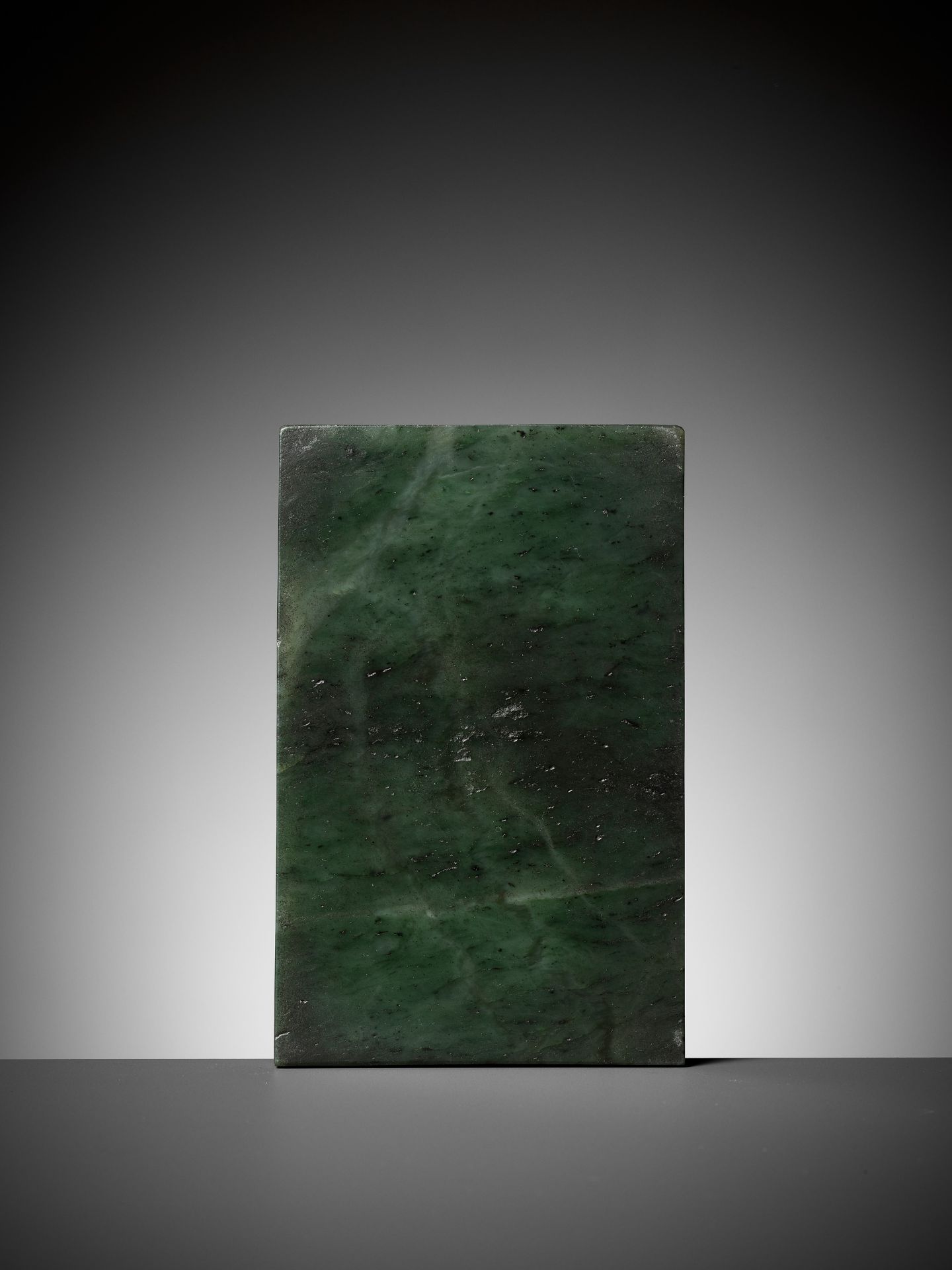 AN IMPERIAL SPINACH-GREEN JADE 'LUOHAN' PANEL AFTER GUANXIU (823-912 AD), WITH A POETIC EULOGY BY HO - Image 3 of 18