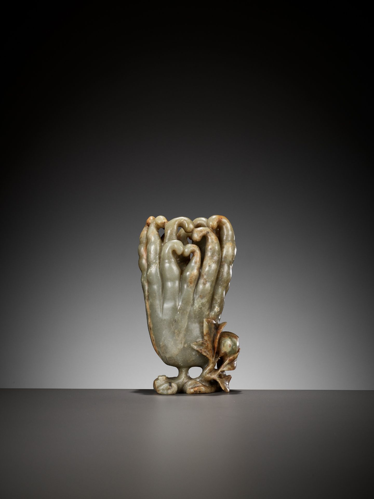 A CELADON AND RUSSET JADE 'FINGER CITRON' VASE, 17TH - 18TH CENTURY - Image 2 of 13