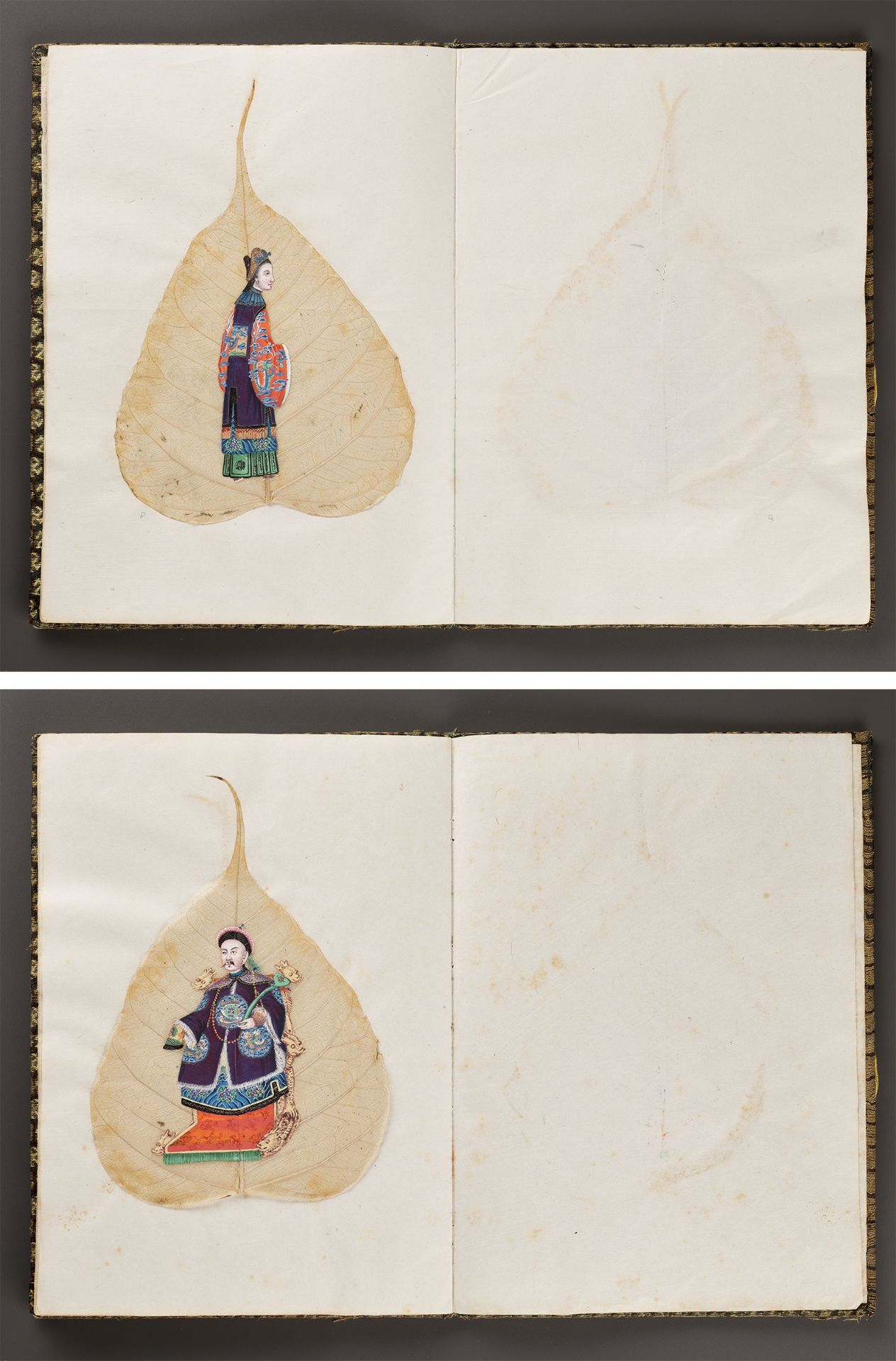 A RARE ALBUM OF TWELVE BODHI LEAF PAINTINGS, 19TH CENTURY - Image 11 of 17