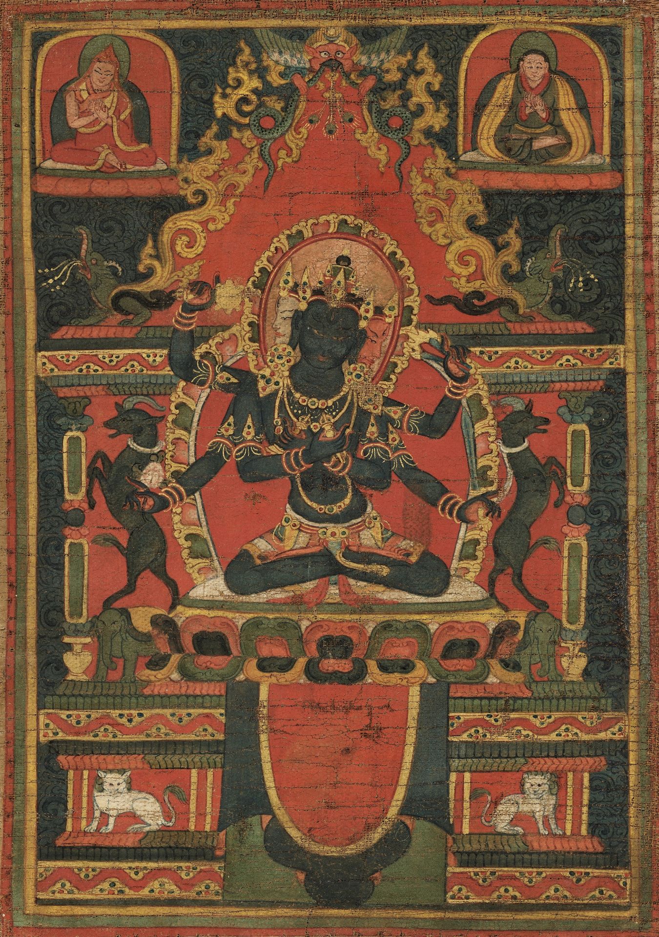 AN EARLY THANGKA OF GUHYASAMAJA AKSHOBHYAVAJRA, 13TH-14TH CENTURY