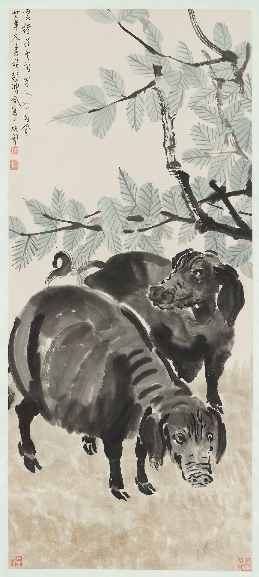 TWO PIGS', BY XU BEIHONG (1895-1953) AND ZHANG SHUQI (1899-1956), DATED 1937
