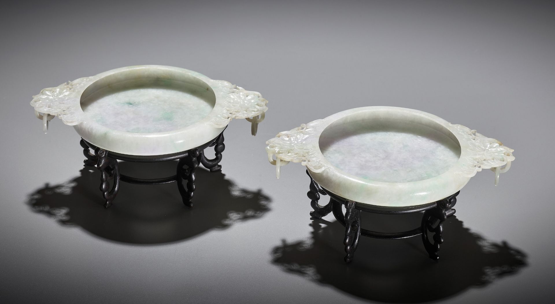 A PAIR OF RARE MUGHAL-STYLE JADEITE MARRIAGE BOWLS, LATE QING DYNASTY