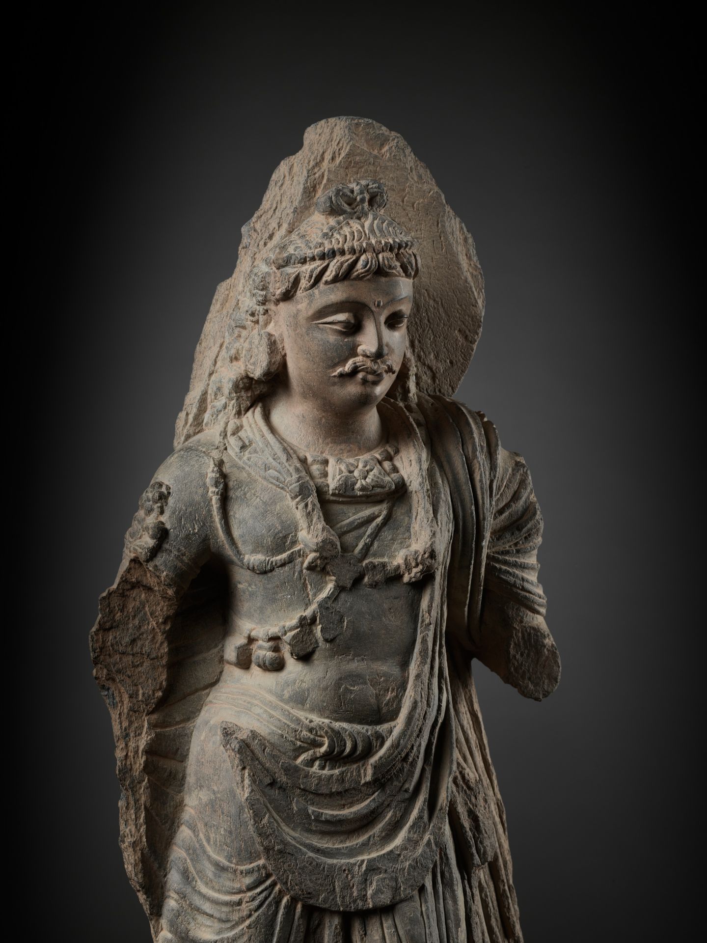 A SCHIST FIGURE OF MAITREYA, ANCIENT REGION OF GANDHARA - Image 8 of 15