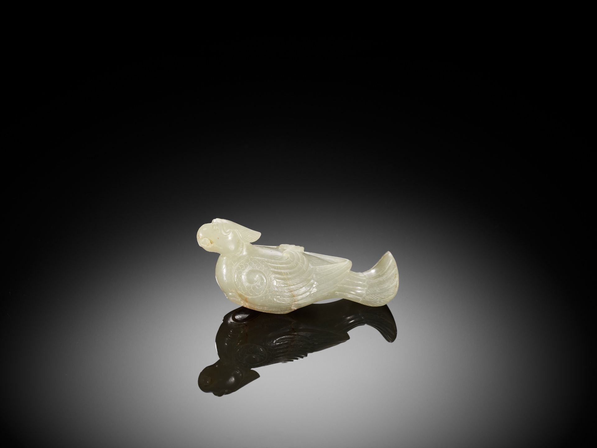 A CELADON JADE 'TURTLEDOVE' FINIAL, JIU, HAN DYNASTY - Image 2 of 13