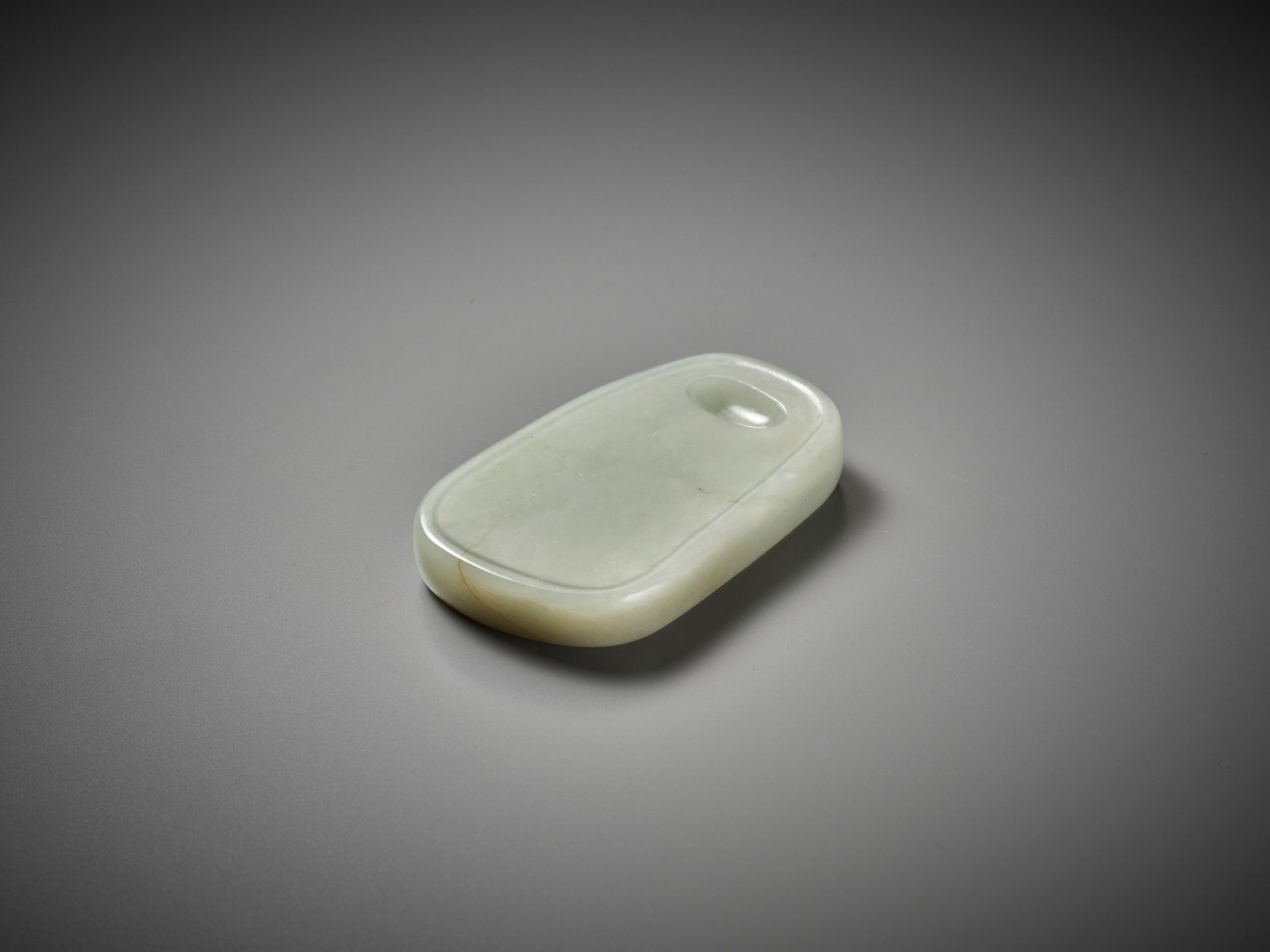 A PALE CELADON JADE INKSTONE WITH MATCHING ZITAN STAND AND COVER, QING DYNASTY - Image 9 of 9